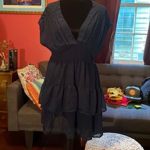 Navy blue short sleeveless textured dress